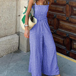 Nadorine Women's Casual Plaid High Waisted Pants Suspender Jumpsuits Overalls