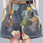Original Floral Wide Leg Denim Shorts Bottoms