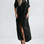 Nadorine Women's Cotton and Linen Shirt Dress Casual Loose Maxi Dresses