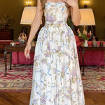 Margovil Spaghetti Strap Floral Print Bustier A-line Maxi Dress