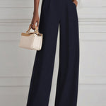 High Waisted Straight Leg Pleated Solid Color Split-Joint Pants Trousers