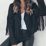 Slim Lapel Tassel Coats Soild Short Jackets Fringe Long Sleeve Party Cardigan