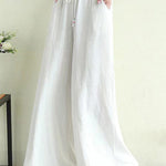 Artistic Ramie Cotton Drawstring Elasticity Loose Wide-Leg Pants