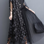 Loose Short Sleeves Asymmetric Gauze Split-Joint Round-Neck Midi Dresses