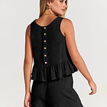 Nadorine 2 Piece Outfits Sleeveless Ruffle Tank Crop Top and Wide Leg Pants Lounge Set with Pockets