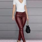 Solid Color PU Leather Casual Pencil Pants Leggings