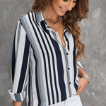 Nadorine Long Sleeve Button Down Shirt Stripe Print Turndown Cardigan Business Shirt Regular-Fit Shirt