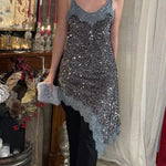 Soraia Velvet Sequin Lace Trim Irregular Hem Slip Mini Dress