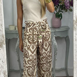 GALA waist tie ethnic totem pattern trousers