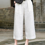 Tether Linen Casual Cropped Pants Women's Cotton Linen Wide Leg Pants
