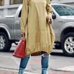 Long Sleeves Solid Color Round-Neck Midi Dresses