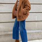 Lapel Fleece Jacket Long Sleeve Pockets Faux Fur Dressy Fall Outfits