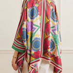 Batwing Sleeves High-low Buttoned Flower Print Stand Collar Blouses&shirts Tops