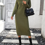 Sweater Maxi Dress Long Sleeve Button V Neck Knitted Dresses Oversized Loose Fashion Streetwear