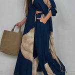 Long Sleeves Loose Floral Printed Split-Joint Split-Side Lapel Blouses&Shirts Tops