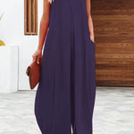 Solid Color Side Pocket Casual Wide-leg Suspender Jumpsuit