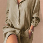 Solid Color Loose Double Pocket Long Sleeve Long Shirt