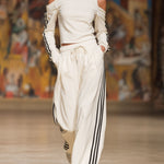 Sporty Off-the-shoulder Long-sleeved Top And Pants Set