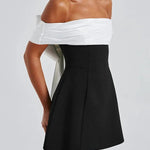 Sexy Contrast Off-the-shoulder Bow-embellished Mini Dress