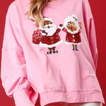 Christmas Santa Sequined Casual Loose Long Sleeve Sweatshirt