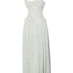 Ulissa Light Green Square Neck Jacquard Textured High Slit Maxi Dress