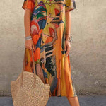 Tunic round neck loose beach maxi dress