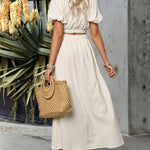 Two Piece Outfits Casual Lounge Sets Ruffle Sleeve Crop Tops and Long Skirts Suits