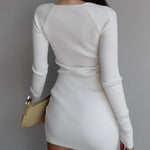 Vintage Square Neck Long Sleeve Slit Knit Dress
