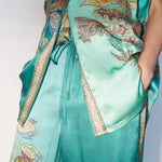 Somewhere Sunny Satin Botanical Print Short Sleeve Button Oversized Blouse