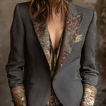 Vintage Floral Print Contrast Blazer