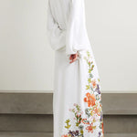 Long Sleeves Loose Elasticity Flower Print Round-Neck Maxi Dresses