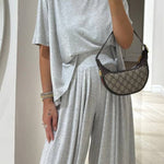 Light Grey Casual Top and Wide-leg Pants Set