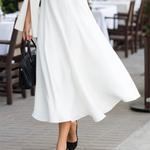 Long Sleeves Solid Color V-Neck Midi Dresses