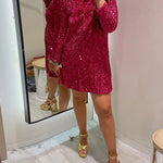 Nadorine Women's Coral Sequins Tie-back Mini Dress