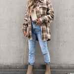 Plaid Shirt Jacket Loose Casual Turn-Down Collar Single Breasted Coat