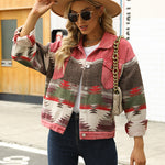 Nadorine Aztec Lapel Long Sleeve Retro Western Denim Jacket