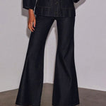 High Waisted Wide Leg Pockets Solid Color Jean Pants Bottoms