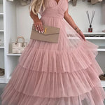 Romantic Movie Tulle Ruched Tiered Hem Slip Maxi Dress