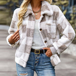 Nadorine Double Sided Fleece Long Sleeve Plaid Jacket