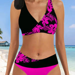 Floral Halter Swimsuits Front Cross Push Up High Waist Tummy Control Bikinis Set