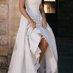Wide Straps Corset Solid Color Gowns Maxi Dresses-White