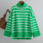 Striped Sweater Casual Turtleneck Knit Pullover Jumper Tops