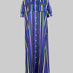 Long Sleeves Loose Split-Joint Striped Lapel Maxi Dresses Shirt Dress