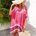 Hollow Out Beach Swimsuit Coverups Oversized Short Sleeve V Neck Loose Knit Bikini Cover Up