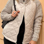 Women's Casual Solid Color Knitted Patchwork Zipped Jacket