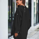 Nadorine Long Cuffed Sleeve Shirts Button Down V Neck Blouse Loose Fitting Tops