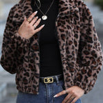 Leopard print faux fur short jacket