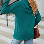 Solid Color Hooded Loose-Fitting Long-Sleeved Sweatshirt with Buttons