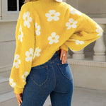 Nadorine Women's Cute Daisy Knit Cardigan Long Sleeve Casual Flower Open Front Sweater Tops