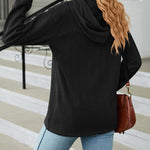 Solid Color Hooded Loose-Fitting Long-Sleeved Sweatshirt with Buttons